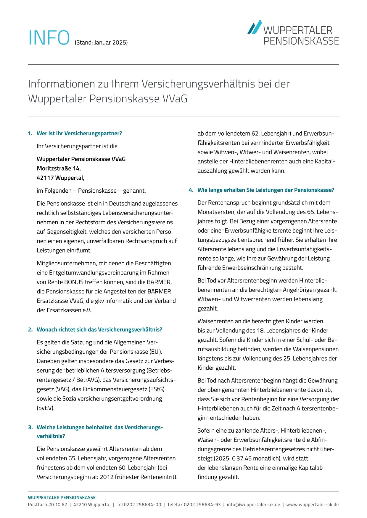 Informationen zum Versicherungsverhältnis